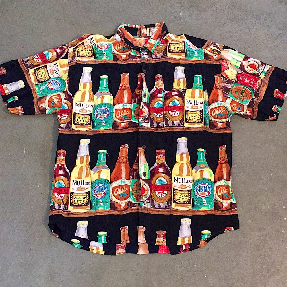 Vintage Sergio Valente Beer Print Button Down Shirt